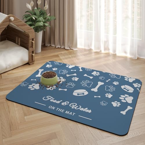 Haustier Fütterungsmatte Absorbierende Hundefutter Matte für Böden Wasserdicht, Hund Katze Tischset Matte für Futter und Wasser Schüsseln-Blue||50x70cm von Yifaose