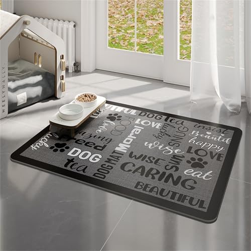 Hundefutter-Matte, Saugfähige Hundematte Für Nahrung Und Wasser, Keine Flecken Hundefutter-Matte, Schnell Trockene Hundefutter-Matte Für Hundekatze-Grey||50x70cm von Yifaose