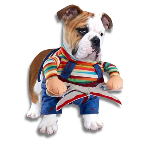 Chucky Halloween Hundekostüm Verstellbar,Lustige Grusel Cosplay Haustierkostüm S Karneval Weihnachten Party Für Hunde Und Katzen verkleidung mit Atmungsaktiv halskrausen,perücke und Messer Chucky Halloween Hundekostüm Verstellbar,Lustige Grusel Cosplay Haustierkostüm S Karneval Weihnachten Party Für Hunde Und Katzen verkleidung mit Atmungsaktiv halskrausen,perücke und Messer von Yigoo