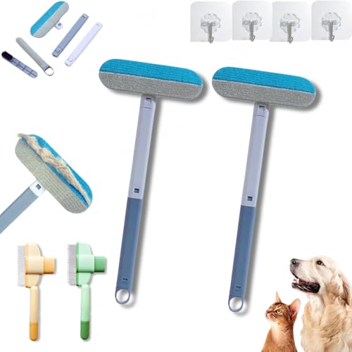 Yigoo 3-in-1 Multifunktion Tierhaarentferner,Wiederverwendbar Waschbar Antistatische Fellentferner mit langem Griff für Katze & Hund,Auto,Möbel,Teppich*2 von Yigoo