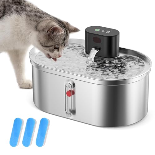 3.5L Katzenbrunnen Edelstahl, Trinkbrunnen Für Katze Kabellos, Katzenbrunnen Kabellos Mit Bewegungsmelder, automatischer Haustierbrunnen mit extrem leiser Pumpe Für Katze Und Kleinhunde 3.5L Katzenbrunnen Edelstahl, Trinkbrunnen Für Katze Kabellos, Katzenbrunnen Kabellos Mit Bewegungsmelder, automatischer Haustierbrunnen mit extrem leiser Pumpe Für Katze Und Kleinhunde von Yigowyigo