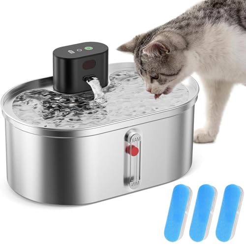 Yigowyigo 3,5L Katzenbrunnen, Trinkbrunnen für Katze, Katzenbrunnen Edelstahl, Ultra Leise Wasserbrunnen, Mehrschichtiges Filtersystem, Katzentrinkbrunnen mit Wasserstandsfenster für Hunde Katze von Yigowyigo