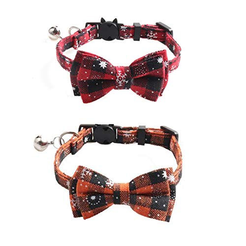 Gagaciso Katzenhalsband mit Glocke und Fliege - Rot & Orange, 2 Stück, Baumwolle, unisex, Schnalle, Tierhalsband, Tierbedarf von Gagaciso