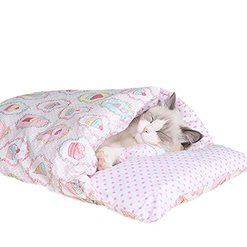 Langlebiges, bequemes, natürliches Katzenbett für Haustiere, halbgeschlossen, warm, weich, mit Kissen, Rosa von Yiifunglong