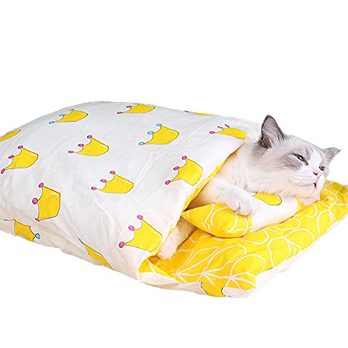Langlebiges, bequemes natürliches Katzenbett für Haustiere, halbgeschlossen, warm, weich, mit Kissen, Gelb M von Yiifunglong