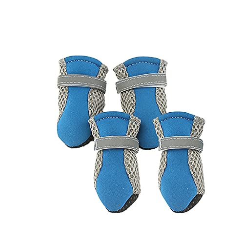 Yiifunglong 4-teilige Hundeschuhe Magic Sticker Closure Atmungsaktiver Stoff rutschfeste Welpenstiefel für den Außenbereich Blau S von Yiifunglong