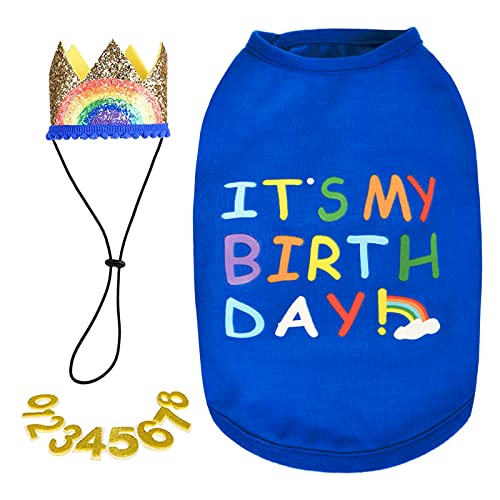 Yikeyo Boy Dog Birthday Outfit and Hat, Birthday Dog Shirt Clothes for Small Medium Dogs Boy, Male Dog Birthday Party Supplies Blue, XX-Large von Yikeyo