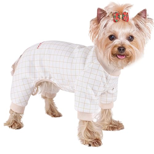 Hunde-Pyjama, Baumwolle, dehnbar, Einteiler, Jammies, Welpen-Outfits für extra kleine Hunde, weiblich, für Frühling, Sommer, Hunde-Pyjama für XS-Hunde, Beige, XS von Yikeyo