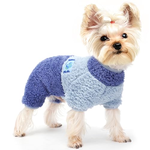 Hunde-Pyjama, Fleece-Hunde-Pyjama, Overall, Thermo, weich, dehnbar, Hunde-Einteiler, warme Hunde-Winterkleidung, Haustier-Wintermantel, Hundepullover für kleine Hunde (klein, blau) von Yikeyo