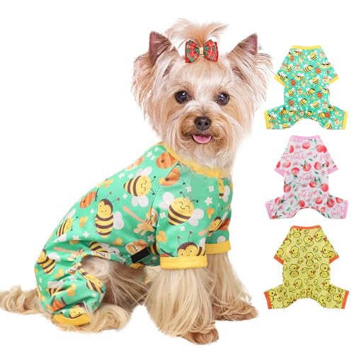 Hunde-Pyjama, Größe XS, Baumwolle, dehnbar, Einteiler, Jammies, Welpen-Outfit für extra kleine Hunde, weiblich, Frühling, Sommer, Hunde-Pyjama für XS-Hunde, Bienen-Grün, Größe XS von Yikeyo