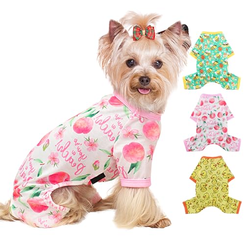 Hunde-Pyjama, Größe XS, Baumwolle, dehnbar, Einteiler, Jammies, Welpen-Outfits für extra kleine Hunde, weiblich, Frühling, Sommer, Hunde-Pyjama für XS-Hunde, (Pfirsichrosa, XS) von Yikeyo