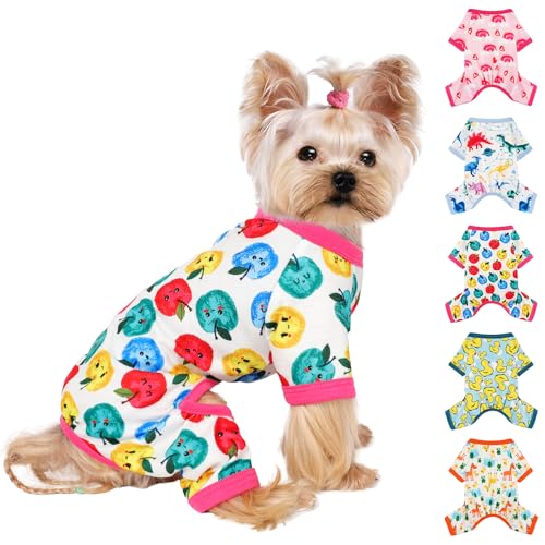 Hunde-Pyjama, extra klein, für Jungen und Mädchen, Baumwolle, dehnbar, Haustier-Jammies, Welpen-Outfits für Hündinnen, männlich, Frühling, Sommer, Hunde-Pyjama, Hundekleidung (roter Apfel, XS) von Yikeyo