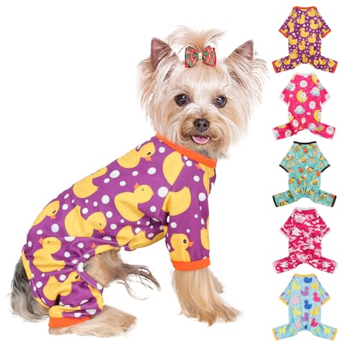 Hunde-Pyjama, kleine Größe, für Jungen und Mädchen, Baumwolle, dehnbar, Haustierkleidung, Jammies, Welpen-Outfits für Hündinnen und Männer, Frühling Sommer, Hunde-Pyjama (Violette Ente, S) von Yikeyo