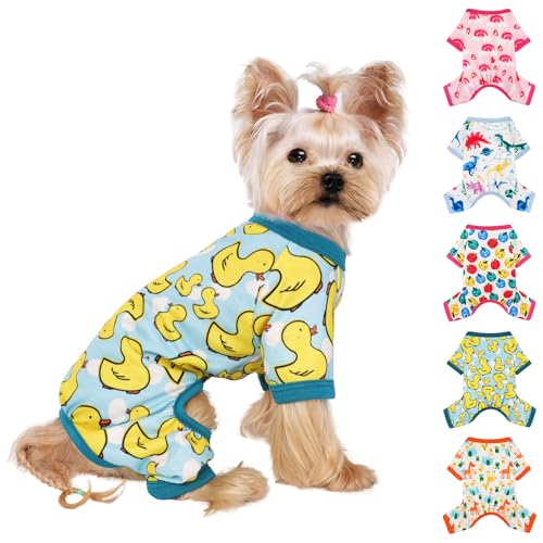 Hunde-Pyjama, groß, für Jungen und Mädchen, Baumwolle, dehnbar, Haustier-Jammies, Welpen-Outfits für Hündinnen, männlich, Frühling, Sommer, Hunde-Pyjama, Hundekleidung (Blaue Ente, L) von Yikeyo