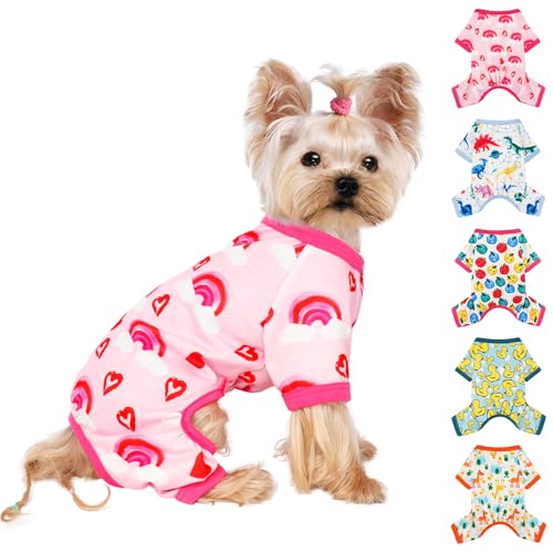 Hunde-Pyjama, mittelgroß, für Jungen und Mädchen, Baumwolle, dehnbar, Haustier-Jammies, Welpen-Outfits für Hündinnen, männlich, Frühling, Sommer, Hunde-Pyjama, Hundekleidung (rotes Herz, M) von Yikeyo
