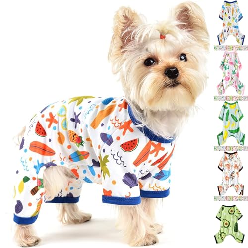 Hunde-Pyjama für kleine, mittelgroße Hunde, Jungen, Mädchen, Kokosbaum, Strandmuster, Frühling, Sommer, Hundekleidung, Haustier-Jammies, Welpen-Pyjama, Hunde-Einteiler, Outfit (Kokosnussbaum, XXL) von Yikeyo