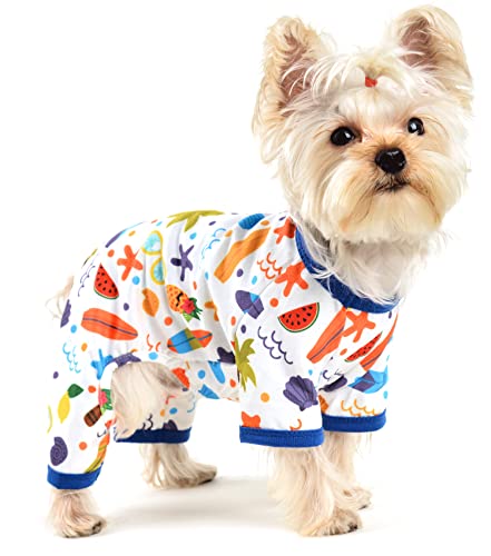 Hunde-Pyjama für kleine, mittelgroße Hunde, Jungen, Mädchen, Kokosbaum, Strandmuster, Frühling, Sommer, Hundekleidung, Haustier-Jammies, Welpen-Pyjama, Outfit (Kokosnussbaum, Größe XS) von Yikeyo