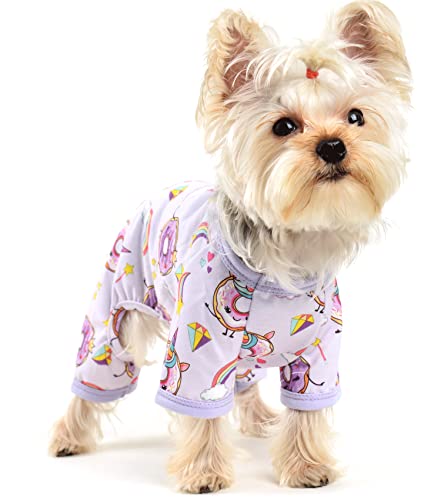 Hunde-Schlafanzug für kleine, mittelgroße Hunde, Mädchen, violetter Donut, Frühling, Sommer, weibliche Hundekleidung, Haustier-Jammies, Welpen-Pyjama, Hunde-Einteiler, Outfit (Donut, X-Large) von Yikeyo