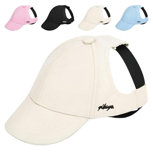 Hundehüte für große Hunde, Sonnenhut für kleine und mittelgroße Hunde, mit Ohrlöchern, Baseballkappe, Sommervisier, Eimer (M, Weiß) von Yikeyo