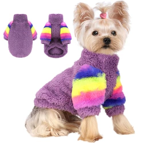 Hundepullover, Winterpullover, Hundepullover mit Regenbogenärmeln (lila, klein) von Yikeyo
