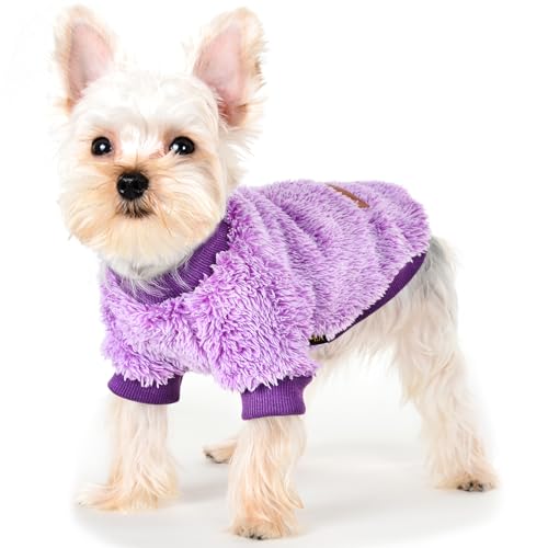 XS Hundepullover für kleine Hunde und Mädchen, violett, für kleine Hunde, Fleece, für den Winter, weich, verdickt, warme Welpenkleidung für kleine Hunde, Mädchen und Jungen, Teetasse, Yorkie, von Yikeyo