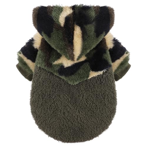 Kapuzenpullover für kleine Hunde, Winterkleidung, Jungen, Mädchen, männlich und weiblich, warm, XS, Fleece-Hoodies, Haustiermantel, Bekleidung, Outfit (XS, Armeegrün) von Yikeyo