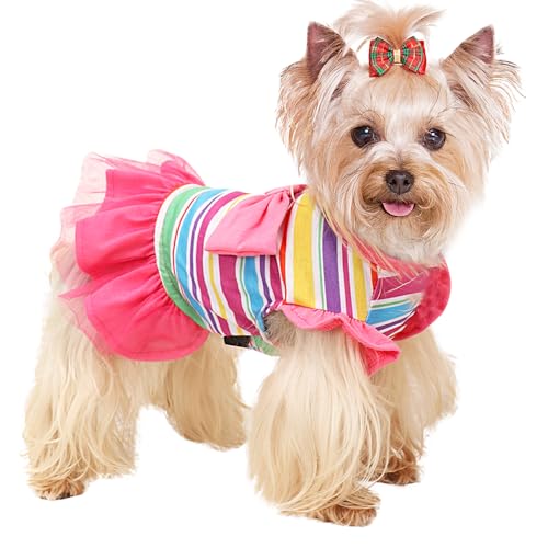 Yikeyo Hundekleidung für Mädchen, Hundekleid, kleine Hunde, Welpenkleid, Hemd, weiblich, Yorkie, Chihuahua, Katze, Tüllkleid, Geburtstagsparty, Spitzenkostüm, Streifen, Tutu, Rock, Bekleidung, von Yikeyo