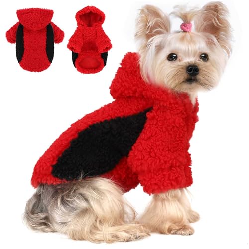 YIKEYO Hunde-Kapuzenpullover mit Mütze, weich und warm, kaltes Wetter, für kleine Patchwork-Kapuze, Rot, Größe XS YIKEYO Hunde-Kapuzenpullover mit Mütze, weich und warm, kaltes Wetter, für kleine Patchwork-Kapuze, Rot, Größe XS von Yikeyo