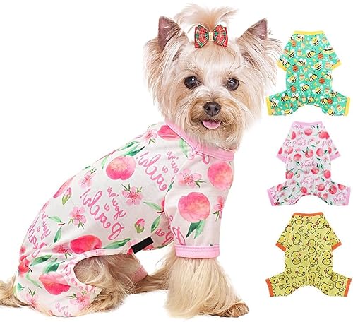 Yikeyo Hunde-Pyjama, kleine Größe, für Jungen und Mädchen, Baumwolle, dehnbar, Haustierkleidung, Jammies, Welpen-Outfits für Hündinnen und Männer, Frühling Sommer, Hunde-Pyjama, Doggy (Pfirsichrosa, von Yikeyo