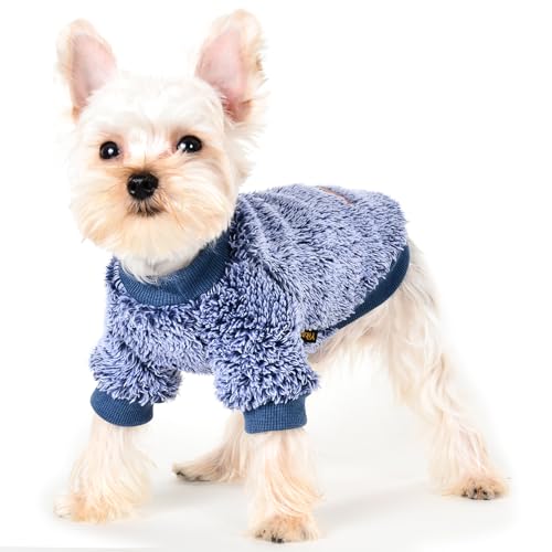 Yikeyo Hundepullover für kleine Hunde, Mädchen und Jungen, Winter, warm, flauschig, solide Hundekleidung für kleine Hunde, Chihuahua, Yorkie, Teetasse, Haustiermantel, Outfit (XS, marineblau) von Yikeyo