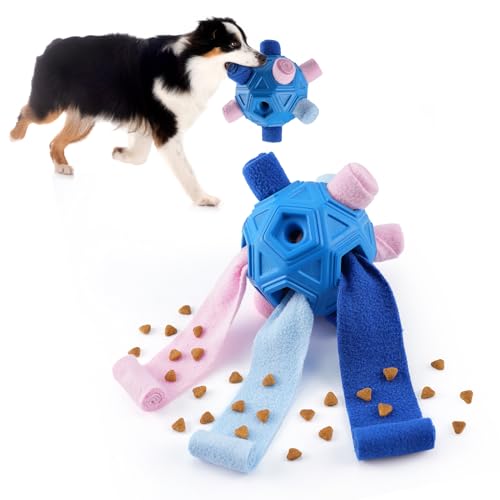 Yikko Interaktiver Schnüffelball, verbessertes Kauspielzeug für aggressive Kauer, Stoffstreifen, zum Verstecken von Futter für kleine, mittelgroße Hunde (Hellblau) von Yikko