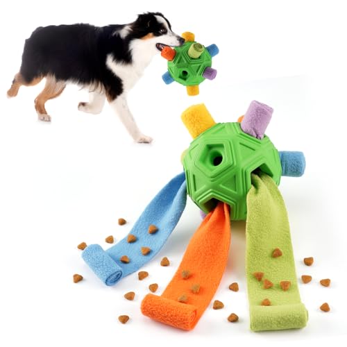 Yikko Interaktiver Schnüffelball, verbessertes Kauspielzeug für aggressive Kauer, Stoffstreifen zum Verstecken von Futter für kleine, mittelgroße Hunde (Regenbogengrün) von Yikko