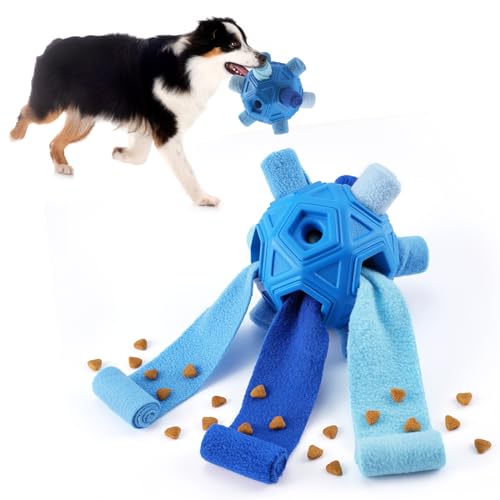Yikko Interaktiver Schnüffelball, verbessertes Kauspielzeug für aggressive Kauer, Stoffstreifen zum Verstecken von Futter für kleine, mittelgroße Hunde (Winterblau) von Yikko