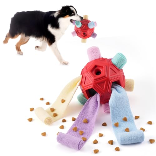 Yikko Interaktiver Schnüffelball, verbessertes Kauspielzeug für aggressive Kauer, Stoffstreifen zum Verstecken von Futter für kleine und mittelgroße Hunde (helles Macaron) von Yikko