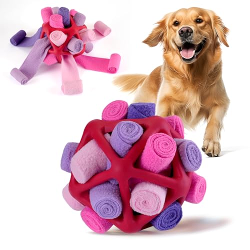 Yikko Interaktiver Schnüffelball Hunde, fördert die natürlichen Futtersuchfähigkeiten, verbessertes Gummi gegen Reißen, langsameres Futter-Trainings-Puzzlespielzeug (Pink Lila) von Yikko