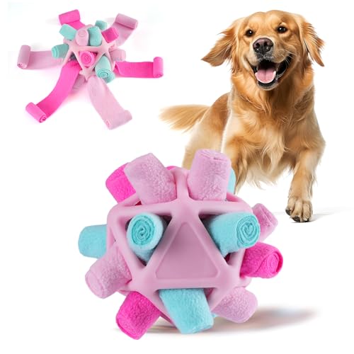 Yikko Interaktiver Schnüffelball Hunde, fördert die natürlichen Futtersuchfähigkeiten, verbessertes Gummi gegen Reißen, langsameres Futter-Trainings-Puzzlespielzeug (Rosa Dessert) von Yikko