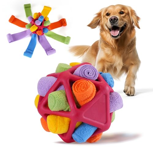 Yikko Interaktiver Schnüffelball Hunde, fördert die natürlichen Futtersuchfähigkeiten, verbessertes Gummi gegen Reißen, langsameres Futter-Trainings-Puzzlespielzeug (Roter Regenbogen) von Yikko