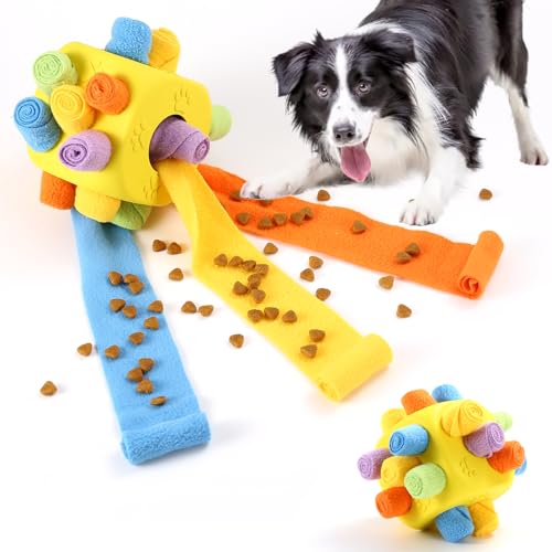 Yikko Interaktiver Schnüffelball für Hunde, Hunde Kau-Anreicherungsspielzeug, Leckerli Hundepuzzle Slow Feeder Stimulationsspielzeug für kleine, mittelgroße und große Hunde (Regenbogengelb) von Yikko