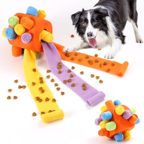 Yikko Interaktiver Schnüffelball für Hunde, Kau-Anreicherungsspielzeug, Leckerli Hundepuzzle Slow Feeder Stimulationsspielzeug für Kleine, Mittelgroße und Große Hunde (Regenbogenorange) von Yikko