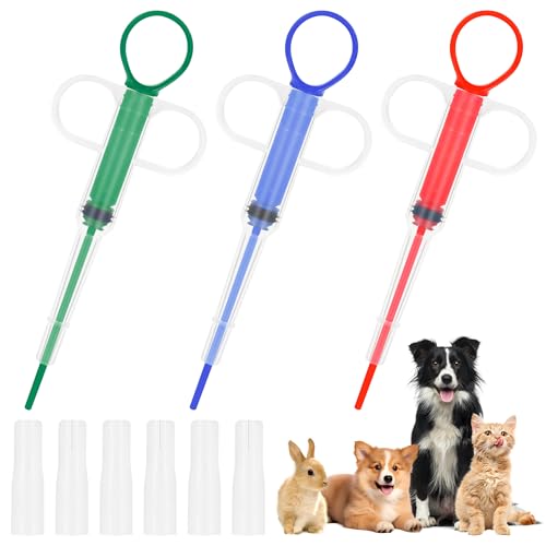 YiliYa 3 Stücke Tablette Feeder, Tabletten Katze Geben Eingabehilfe Tablette Katzen Spritze Hund Tabletten Applikator Pille Assist Hunde tablettenspritze für Katzen Hund Welpen Kleintier (3 Farben) von YiliYa