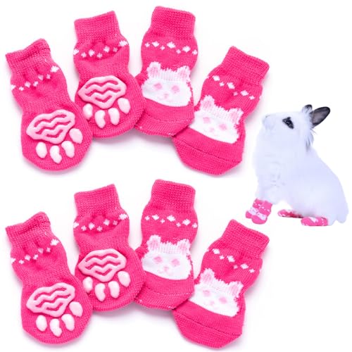Yililay 8PCS -Katzensocken Nicht -Slip Weich warm niedlicher sicherer Hasen mit Griff für Hartholzboden in Innenräumen, groß von Yililay