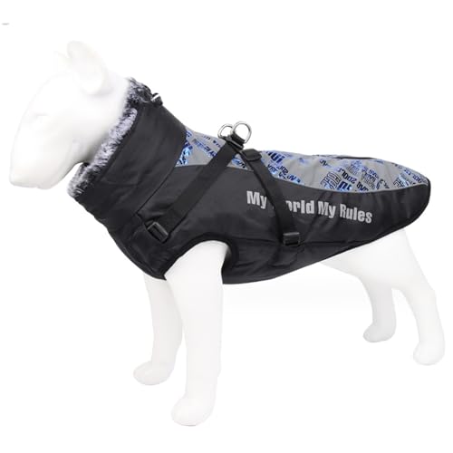 Yililay Hunde Wintermantel, große Hunde Winterkleidung, reflektierende Hundejacke, wasserdichte, warme Hundeweste mit Geschirrloch und hohem Kragen für den Innen und Außenbereich, 4XL von Yililay