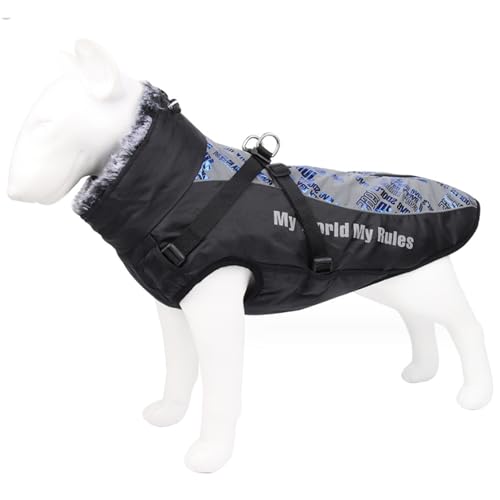 Yililay Hunde Wintermantel, große Hunde Winterkleidung, reflektierende Hundejacke, wasserdichte warme Hundeweste mit Geschirrloch und hohem Kragen für den Innen und Außenbereich, 2XL von Yililay