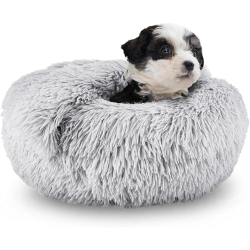 Yinghesheng Hundekörbchen, Weiches Rundes Hundekorb Katzenbett Flauschig, Kleine und Mittelgroße Hunde, Waschbares Beruhigendes Haustierbett,Grau,60cm von Yinghesheng