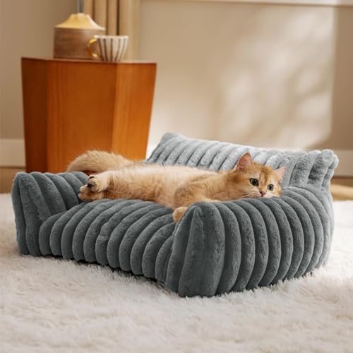 Yinghesheng Katzenbett, Hundebett Kleine Hunde Weich und Flauschig, Rechteckig Hundekörbchen mit Abnehmbarem Waschbarem Bezug, Stützendes Anti-Rutsch Katzenbett Flauschig,Grau,76 x 51 x 25 cm von Yinghesheng