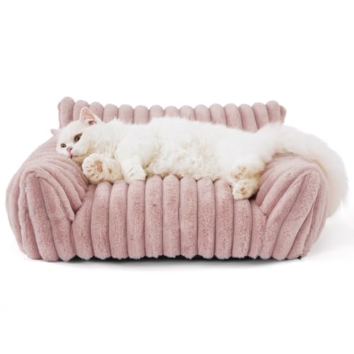 Yinghesheng Katzenbett, Hundebett Kleine Hunde Weich und Flauschig, Rechteckig Hundekörbchen mit Abnehmbarem Waschbarem Bezug, Stützendes Anti-Rutsch Katzenbett Flauschig,Rosa,76 x 51 x 25 cm von Yinghesheng