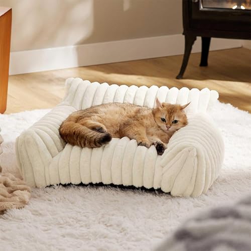 Yinghesheng Katzenbett, Hundebett Kleine Hunde Weich und Flauschig, Rechteckig Hundekörbchen mit Abnehmbarem Waschbarem Bezug, Stützendes Anti-Rutsch Katzenbett Flauschig,Weiß,61 x 45 x 25 cm von Yinghesheng
