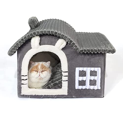 Yinghesheng Katzenbett, Kätzchen Bett Katze Zelt für Indoor, faltbar & komfortable Haustier Bett, Katze Haus Katze Sofa Bett, waschbar Kissen,Grau,S von Yinghesheng