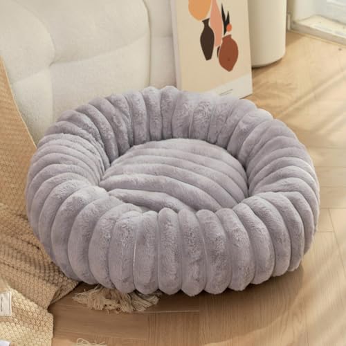 Yinghesheng Plüsch Donut Hundebett, Hundebett Kleine Hunde für Anti-Angst mit Anti-Rutsch-Boden, beruhigende Hundebett Katzenbetten Kätzchen Betten für Indoor-Kätzchen,Grau,70cm von Yinghesheng