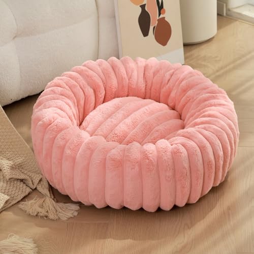 Yinghesheng Plüsch Donut Hundebett, Hundebett Kleine Hunde für Anti-Angst mit Anti-Rutsch-Boden, beruhigende Hundebett Katzenbetten Kätzchen Betten für Indoor-Kätzchen,Rosa,70cm von Yinghesheng